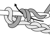 Illustration of the second step to make a single crochet stitch.