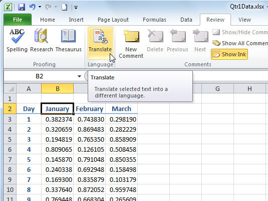 how to translate text in an excel cell