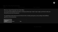 Confirmation box that appears when you remove an account from Xbox ONe.