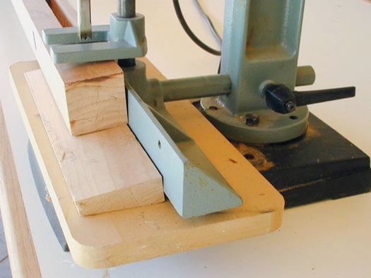 To make an angled mortise, support your workpiece at an angle and cut as usual.