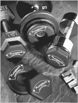 PlateMates are interim weights that you can add to dumbbells or barbells. [Credit: Photograph by Su