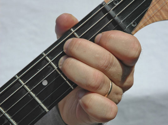 Put your third finger on the fourth string, second fret.