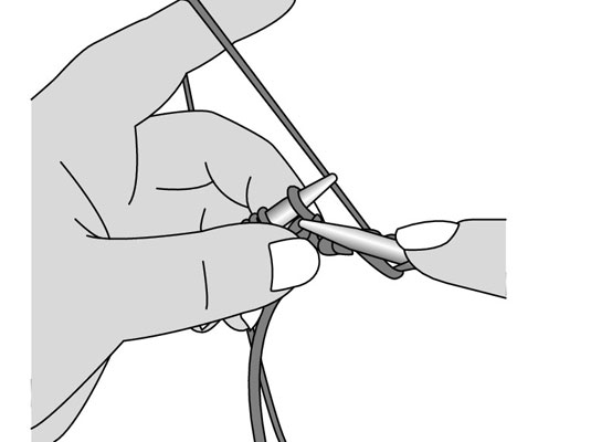 Insert the RH needle through the stitch on the LH needle.