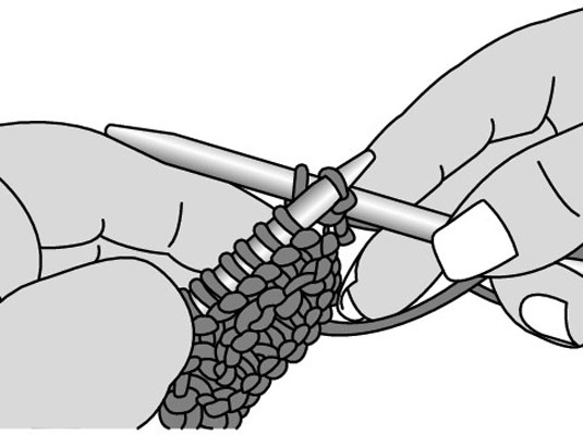 With your LH needle in front of your RH needle, insert the LH needle into the first stitch worked on the RH needle.