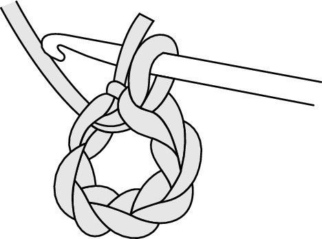 While applying gentle pressure upward, draw the hook with the wrapped yarn back through the stitch and then through the loop on the hook in one motion.