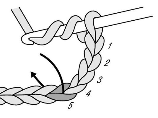 Yarn over the hook (yo) 2 times and insert your hook in the fifth chain from the hook.