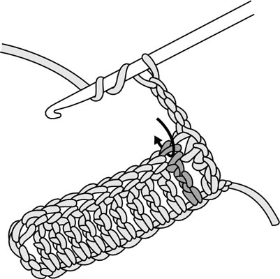 Skipping the first stitch of the row directly below the turning chain, insert your hook into the next stitch.