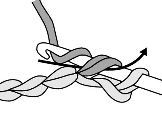 Yarn over (yo) the hook and draw your yarn through the chain stitch.