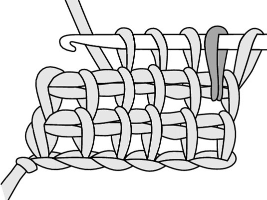 Work in basic Afghan stitch, starting in the next vertical bar, across the rest of the row.