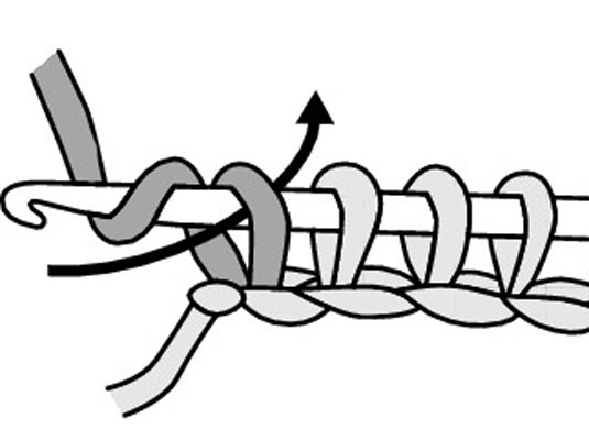 To work the second half of the foundation row, yarn over (yo) the hook and draw your yarn through 1 loop on the hook.