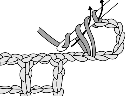 Double crochet in the eighth chain from the hook.