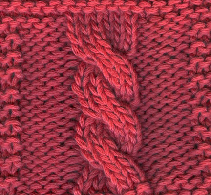 A six-stitch left-twisting cable (abbreviated C6F)