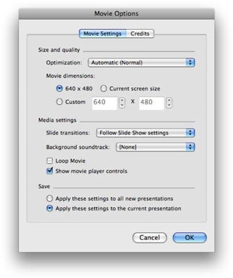 Click the Movie Options button near the bottom of the Save As sheet.