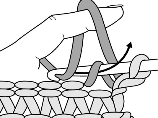 Insert the hook in the next stitch, grab the strand of yarn from behind your index finger, and draw the yarn through the stitch.