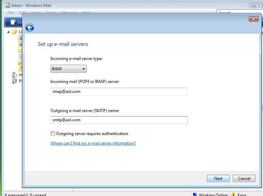 How To Set Up Windows Mail To Work With An Aol Account Dummies