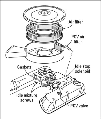 On carbureted vehicles, the air filter is inside the air cleaner.