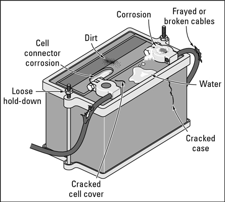 The parts of the battery to check.