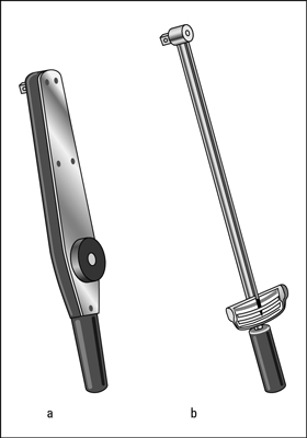A dial torque wrench (a) and a deflecting beam torque wrench (b).