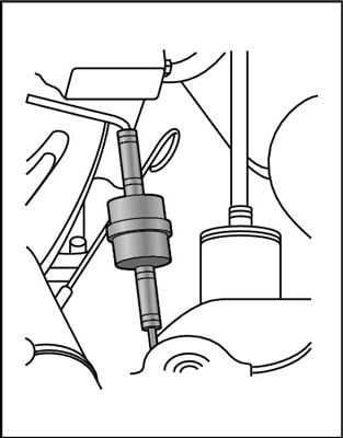 A fuel filter in the fuel line under the hood.