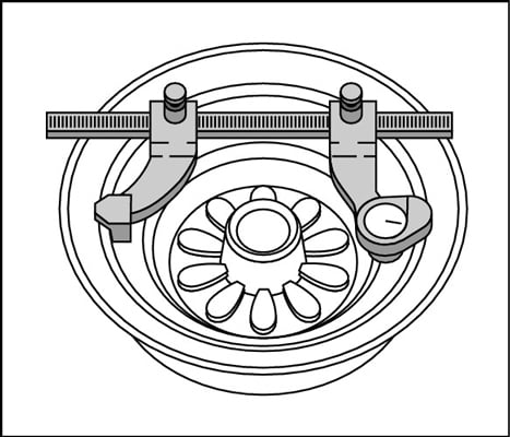 Checking drum wear with a micrometer.