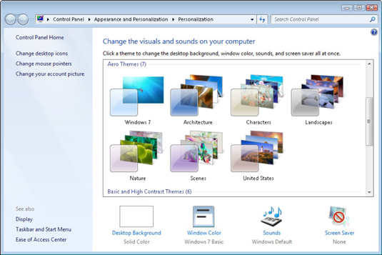 Choose a preconfigured theme to change how Windows looks and sounds.