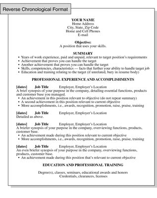 Resume Template Chronological from www.dummies.com