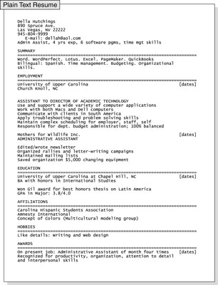 plain text resume format