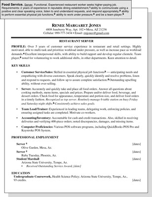 Sample Resume For A Food Service Position Dummies