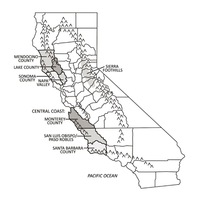 The wine regions of California.