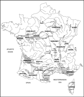 The many wine regions of France.