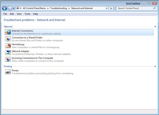 Windows Control Panel’s Troubleshooting guide for the network.