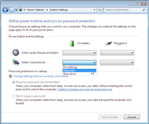 The Power Option settings allow you to change your laptop’s reaction to closing the lid.