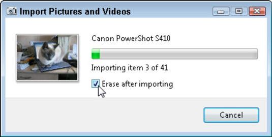 Select the Erase After Importing check box to free up your camera for more photos.