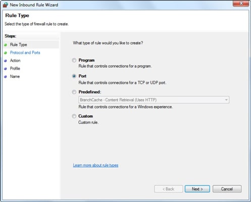 On the left, click Inbound Rules. Then, on the right, under Actions, click the New Rule link.