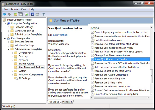 Double-click Show Quick Launch on Taskbar on the Settings list.