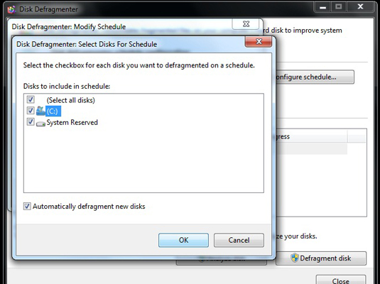 Click OK to save your selection and then click OK to confirm your new schedule. Close the Disk Defragmenter.