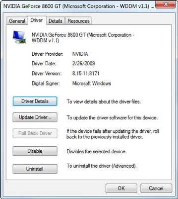 Double-click the device. In the Device Properties dialog box, click the Driver tab.