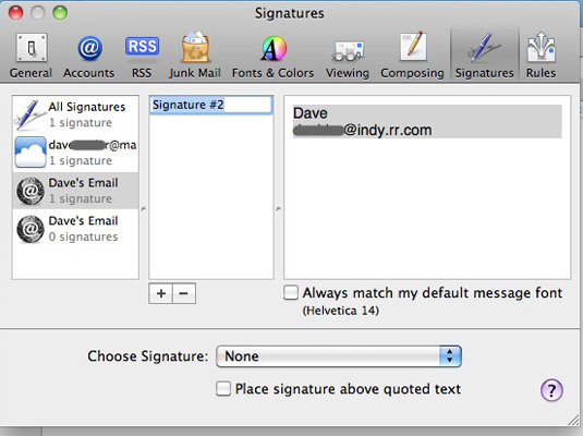 Click the signature name and then type an identifying name.