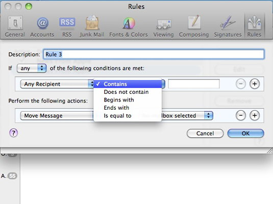 Click the Criteria pop-up menu to choose the rule’s criteria.