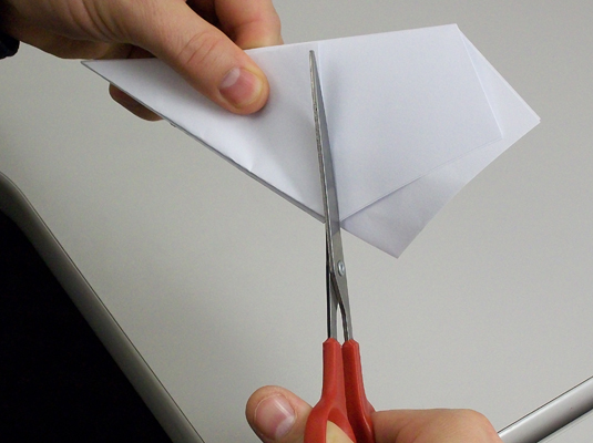 Cut off the top along the edge of that triangle you just folded back that doesn't line up with any other edge.