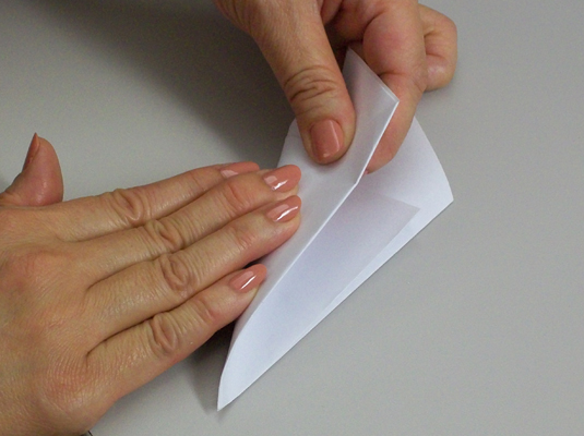 With the point at the bottom, fold the paper in half left-to-right.