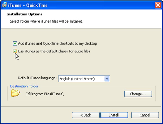 Choose iTunes installation options.