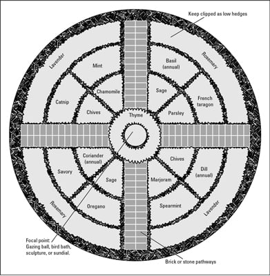 Plan a formal herb garden plan by making a geometric design.