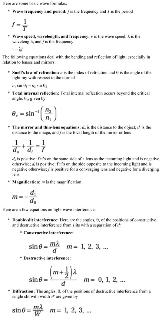 11th Grade Physics Formula Chart