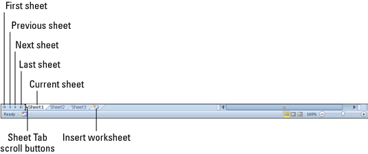 Use the Sheet Tab scroll buttons and the sheet tabs to move between worksheets.