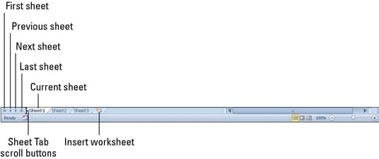 Use the Sheet Tab scroll buttons and the sheet tabs to move between worksheets.