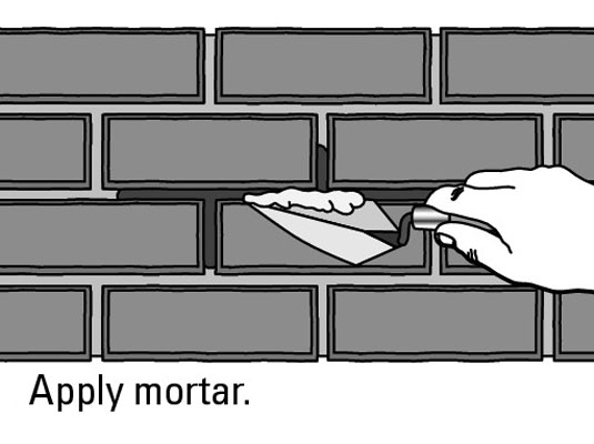 Apply the mortar using a pie-shaped trowel called a pointing trowel.