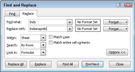 Use the Find and Replace feature to exchange data in Excel 2010.