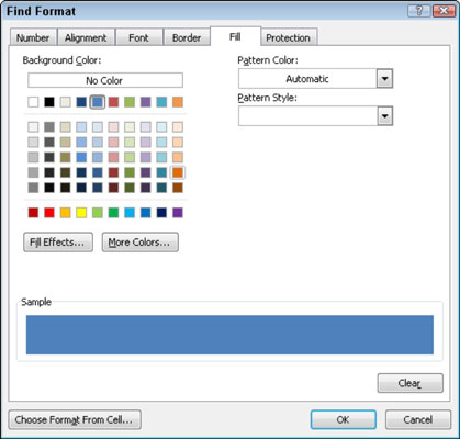 You can find cells in Excel 2010 based on Format options.