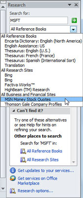 Select the type of online reference(s) to be searched on the Show Results From drop-down menu.